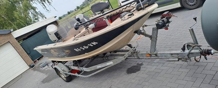 Aluminium Visboot Sylvan 16ft pro,1300kg trailer,90pk Honda, Watersport en Boten, Speedboten, Zo goed als nieuw, 3 tot 6 meter