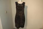 Marccain jurk wol in paisley print bovenkant zwarte kant N5