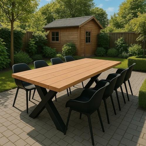 Douglas tuintafel - zwart stalen X poten, Tuin en Terras, Tuintafels, Nieuw, Rechthoekig, Hout, Ophalen of Verzenden