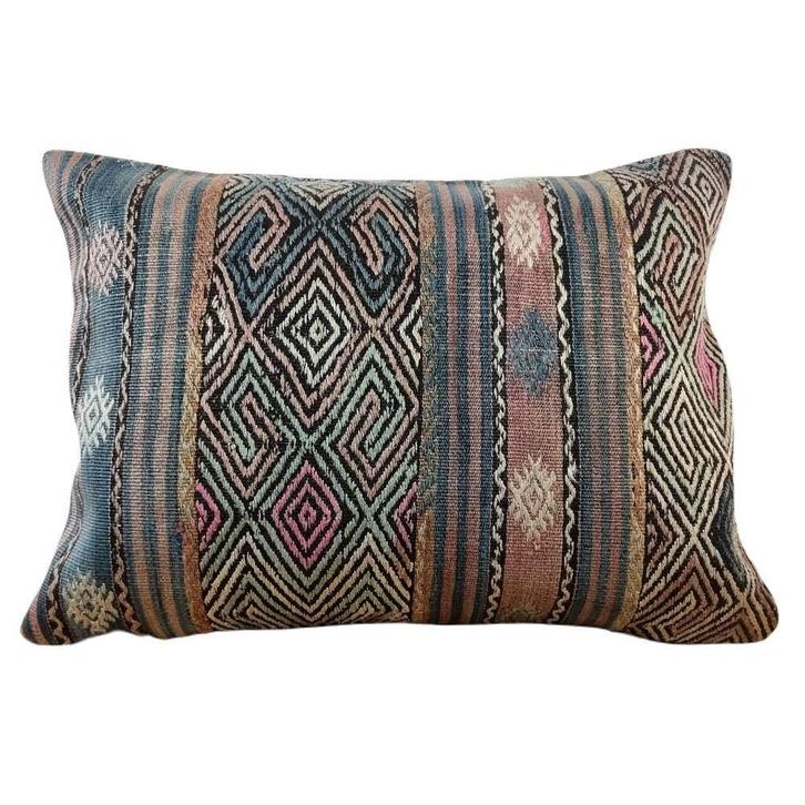 Kelimkussen 50x70 blauw oudroze groen van vintage kelim, Huis en Inrichting, Woonaccessoires | Kussens, Nieuw, Blauw, Rechthoekig