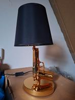 Gouden Lamp met gun pistool Blauwe Kap - 45cm ( scarface? ), Huis en Inrichting, Lampen | Vloerlampen, Gebruikt, Ophalen of Verzenden