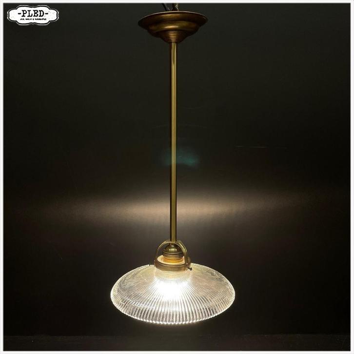 Holophane hanglamp Lamp Pensellamp, Huis en Inrichting, Lampen | Hanglampen, Gebruikt, Minder dan 50 cm, Glas, Ophalen