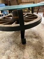 Tafel gemaakt van oud wagenwiel + bijpassende lamp, Gebruikt, 100 tot 150 cm, Rond, Ophalen of Verzenden