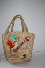 Vintage rotan kids tasje met geborduurde vogel, Ophalen of Verzenden, Zo goed als nieuw, Beige