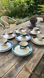 7 vintage Franse bistro ontbijtsetjes bordje mokje Quimper, Antiek en Kunst, Antiek | Servies compleet, Ophalen of Verzenden