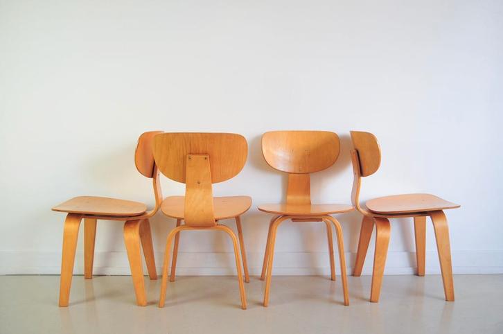 set x4 eettafel stoelen Pastoe SB02, Huis en Inrichting, Stoelen, Gebruikt, Vier, Hout, Bruin, Ophalen