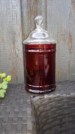 Glazen voorraadpot rood met helder deksel. 20cm. 4A32, Tweedehands verkoop, Tweedehands verkoop, Gebruikt, Ophalen of Verzenden