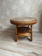 Rotan tafeltje met glasplaat, Huis en Inrichting, Minder dan 55 cm, Rond, Zo goed als nieuw, Ophalen