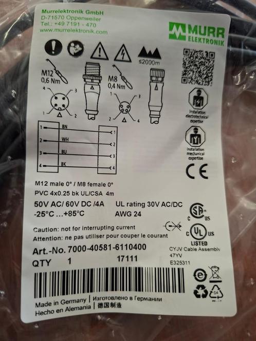 aansluitkabel Murr, Doe-het-zelf en Verbouw, Elektra en Kabels, Nieuw, Kabel of Snoer, Ophalen of Verzenden