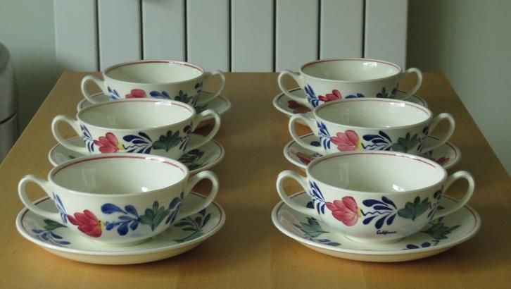 Boerenbont Soepkom met Oor + Schotel - Royal Sphinx, Huis en Inrichting, Keuken | Servies, Gebruikt, Kop(pen) en/of Schotel(s)