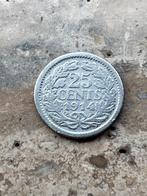 25 cent 1914 Wilhelmina, zilver, Postzegels en Munten, Munten | Nederland, Zilver, 25 cent, Ophalen of Verzenden, Koningin Wilhelmina