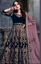 fluweel anarkali blauw/roze, Nieuw, Blauw, Maat 46/48 (XL) of groter, Overige typen