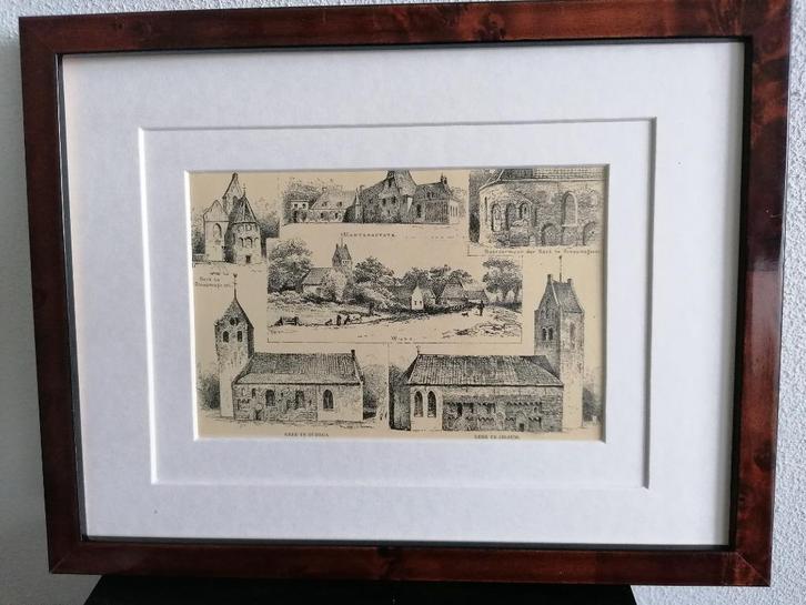 Craandijk Litho Oudega Jelsum Wijns Rinsumageest Kerk 1880, Antiek en Kunst, Kunst | Litho's en Zeefdrukken, Ophalen of Verzenden