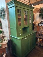 Antieke houten keuken kast, groene landelijke vitrine kast,, Antiek en Kunst, Antiek | Meubels | Kasten, Ophalen of Verzenden