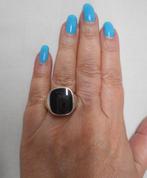 Zilveren vintage heren zegelring met onyx maat 19.7 nr.672, Sieraden, Tassen en Uiterlijk, Ringen, Gebruikt, Verzenden, 19 tot 20