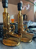 Twee gouden pistolen lampen, Huis en Inrichting, Ophalen of Verzenden, Zo goed als nieuw, Minder dan 50 cm
