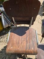 4 Vintage Schoolstoelen Hout & Chroom, Gebruikt, Bruin, Ophalen of Verzenden, Vijf, Zes of meer stoelen