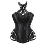 Zwart korset met halsband steampunk burlesque gothic bustier, Body of Korset, Zwart, Verzenden