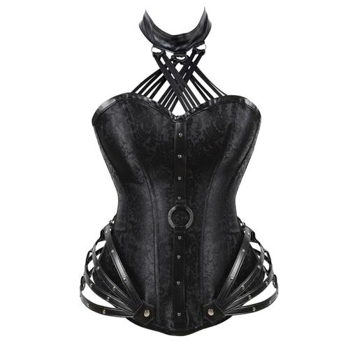 Zwart korset met halsband steampunk burlesque gothic bustier, Kleding | Dames, Ondergoed en Lingerie, Body of Korset, Zwart, Verzenden