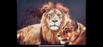 Prachtige Leeuwen glasschilderij, Ophalen, Oorspronkelijke maker, 125 cm of meer, 75 cm of meer