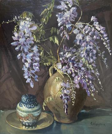 Gerard Wiegman  (1875-1964)-Stilleven met seringen in vaas beschikbaar voor biedingen