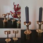 Vintage 4 zware massief messing kandelaars scandinavie <5 kg, Ophalen of Verzenden, Koper of Brons