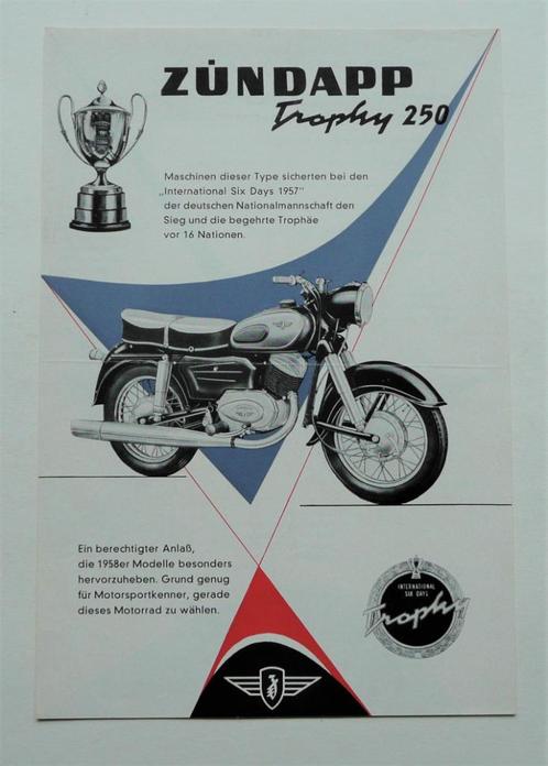 Zündapp Folder Trophy 250 (1958) 16,5 x 24,5 cm./2-zijdig, Motoren, Handleidingen en Instructieboekjes, Overige merken, Verzenden