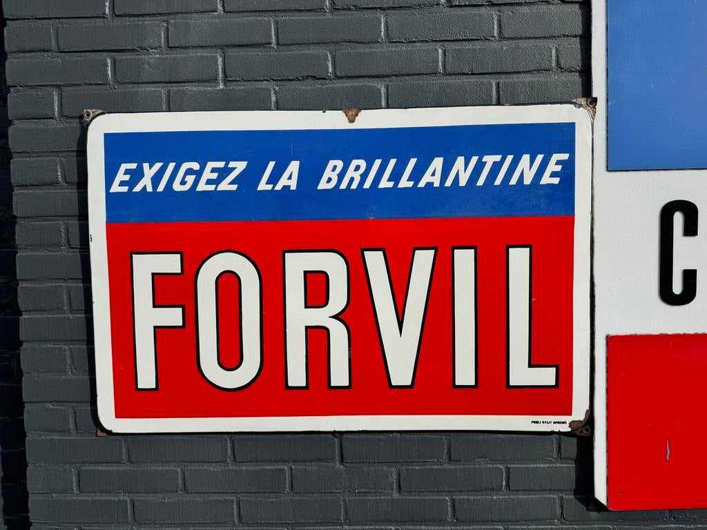 Groot Vintage Forvil Reclamebord emaille, Ophalen, Reclamebord, Gebruikt, .