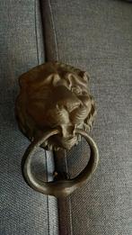 Grote Oude originele deurklopper leeuwenkop met onderplaatje, Ophalen of Verzenden