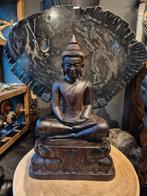 Boeddha beeld massief hout 36 cm, Ophalen of Verzenden, Buddha wood, Info@degaafstewinkel.nl, 2841bh