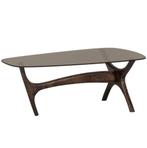WOOOD Flash Salontafel - Glas|Hout - Walnoot - 42x110x60, Ophalen, Japandi, 50 tot 100 cm, 100 tot 150 cm