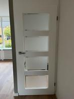 Twee Witte Opdek Binnendeuren met Glas, Doe-het-zelf en Verbouw, Deuren en Horren, Ophalen, Gebruikt, 80 tot 100 cm, Binnendeur