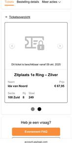 2x Zitplaats zaterdag 11 oktober Acda en de Munnik Ziggodome, Tickets en Kaartjes, Twee personen, Oktober