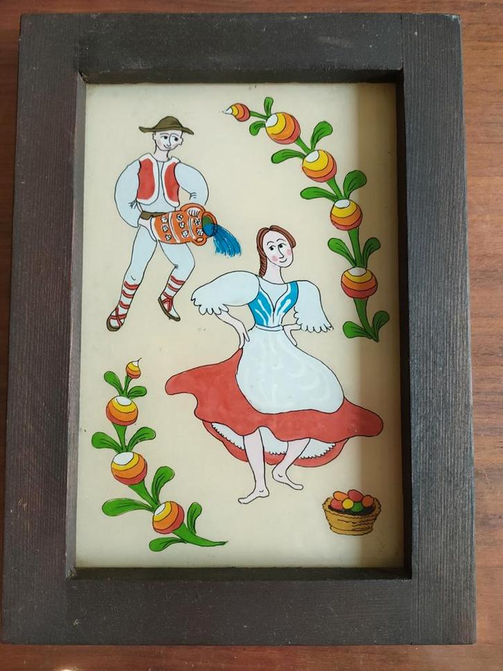 Tsjechisch volksdans schilderijtje - Podmalba, Antiek en Kunst, Kunst | Overige Kunst, Ophalen of Verzenden