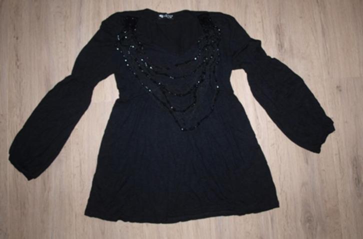 Zwart Shirt met Kettingen (L), Kleding | Dames, T-shirts, Gedragen, Maat 42/44 (L), Zwart, Lange mouw, Ophalen of Verzenden