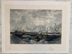 Mooi zeegezicht, haven, schepen, handgekleurd, afb. 23x16cm., Antiek en Kunst, Kunst | Etsen en Gravures, Ophalen of Verzenden