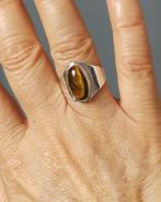 zilveren ring met natuurlijke Tijger oog steen zilver 925, Nieuw, Met edelsteen, 17 tot 18, Bruin