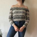 H&M beige crop top met print maat S, Kleding | Dames, Tops, Nieuw, Beige, H&M, Lange mouw