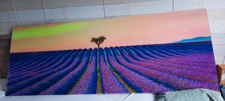 Prachtig Lavendelveld glas Schilderij, Antiek en Kunst, Kunst | Schilderijen | Klassiek, Ophalen of Verzenden