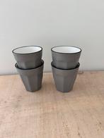 Set van 4 HEMA mokken grijs met zwarte rand, Ophalen, Gebruikt, Aardewerk, Kop(pen) en/of Schotel(s)