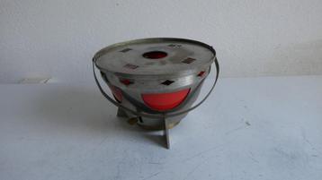 Theelichtje, rechaudje, vintage rood en zilverkleurig beschikbaar voor biedingen