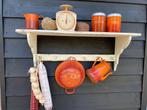 Brocante houten regaal met 6 houten haken, Antiek en Kunst, Ophalen