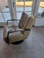 Draaibare olijfgroene lederen fauteuil, Huis en Inrichting, Fauteuils, Ophalen of Verzenden, Gebruikt, 75 tot 100 cm, 50 tot 75 cm
