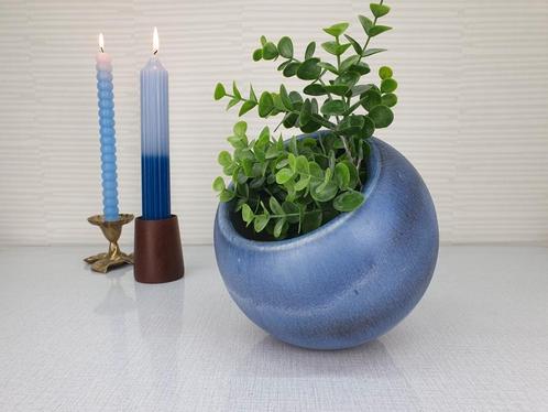 Grote ronde blauwe bloempot. Vintage succulenten plantenpot., Tuin en Terras, Bloempotten, Ophalen of Verzenden