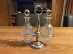 Prachtig olie en azijn stel ruit kristal met echt zilver., Ophalen of Verzenden, Zilver