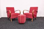 Art Deco fauteuils set van 3 van Jindřich Halabala, jaren 40, Hout, 75 tot 100 cm, Ophalen of Verzenden, Zo goed als nieuw