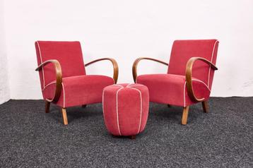 Art Deco fauteuils set van 3 van Jindřich Halabala, jaren 40 beschikbaar voor biedingen
