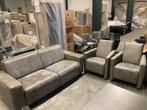 2,5 zitsbank en 2 fauteuils stof taupe microleder SAMEN €340, Huis en Inrichting, Banken | Bankstellen, Driepersoons, 75 tot 100 cm