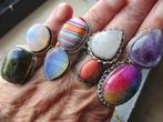 partij verzilverde natuursteen ringen, Sieraden, Tassen en Uiterlijk, Ringen, Nieuw, Ophalen of Verzenden, 17 tot 18, Met edelsteen