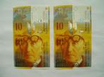 1684. Switzerland, 2X10 franken (2000-2013) UNC Le Corbusier, Verzenden, Overige landen, Setje
